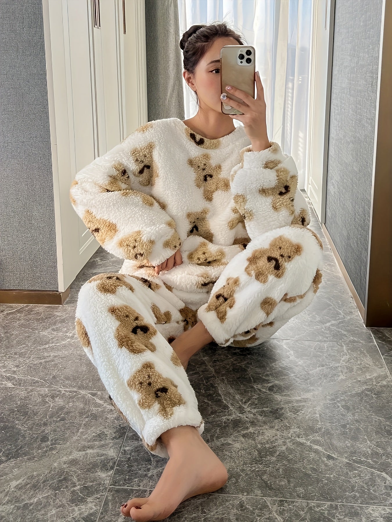 Fleece Pyjama | Lange Mouw | Teddy | Winter Pyjama | Dames Loungewear-Boetiek Moda