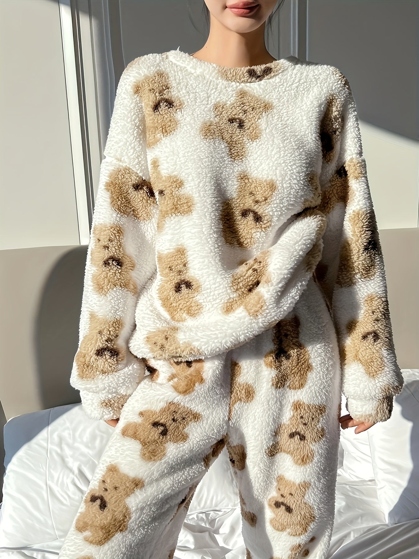 Fleece Pyjama - Teddybeer - Lange Mouw - Fluffy Pyjama - Winterpyjama voor Vrouwen-Boetiek Moda