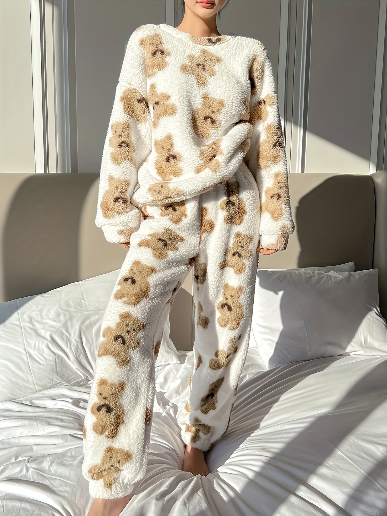 Fleece Pyjama - Teddybeer - Lange Mouw - Fluffy Pyjama - Winterpyjama voor Vrouwen-Boetiek Moda