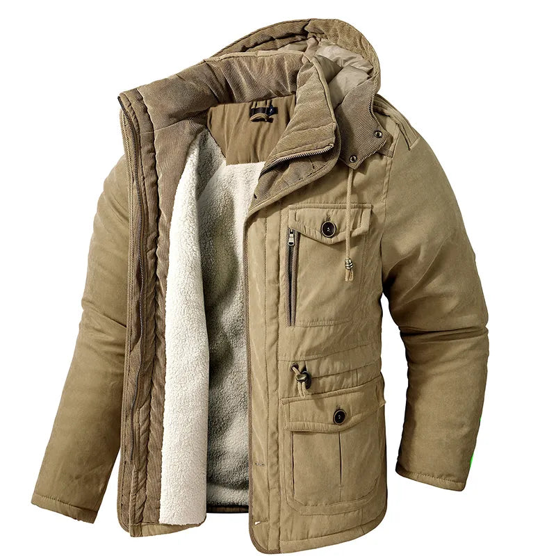 Fleece gevoerde jas - Warme heren winterjas met capuchon en zakken-Boetiek Moda