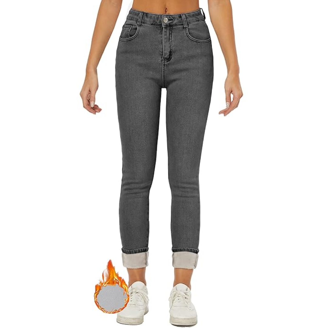 Fleece gevoerde jeans - Hoge taille - Winter - Skinny jeans - Damesjeans-Boetiek Moda