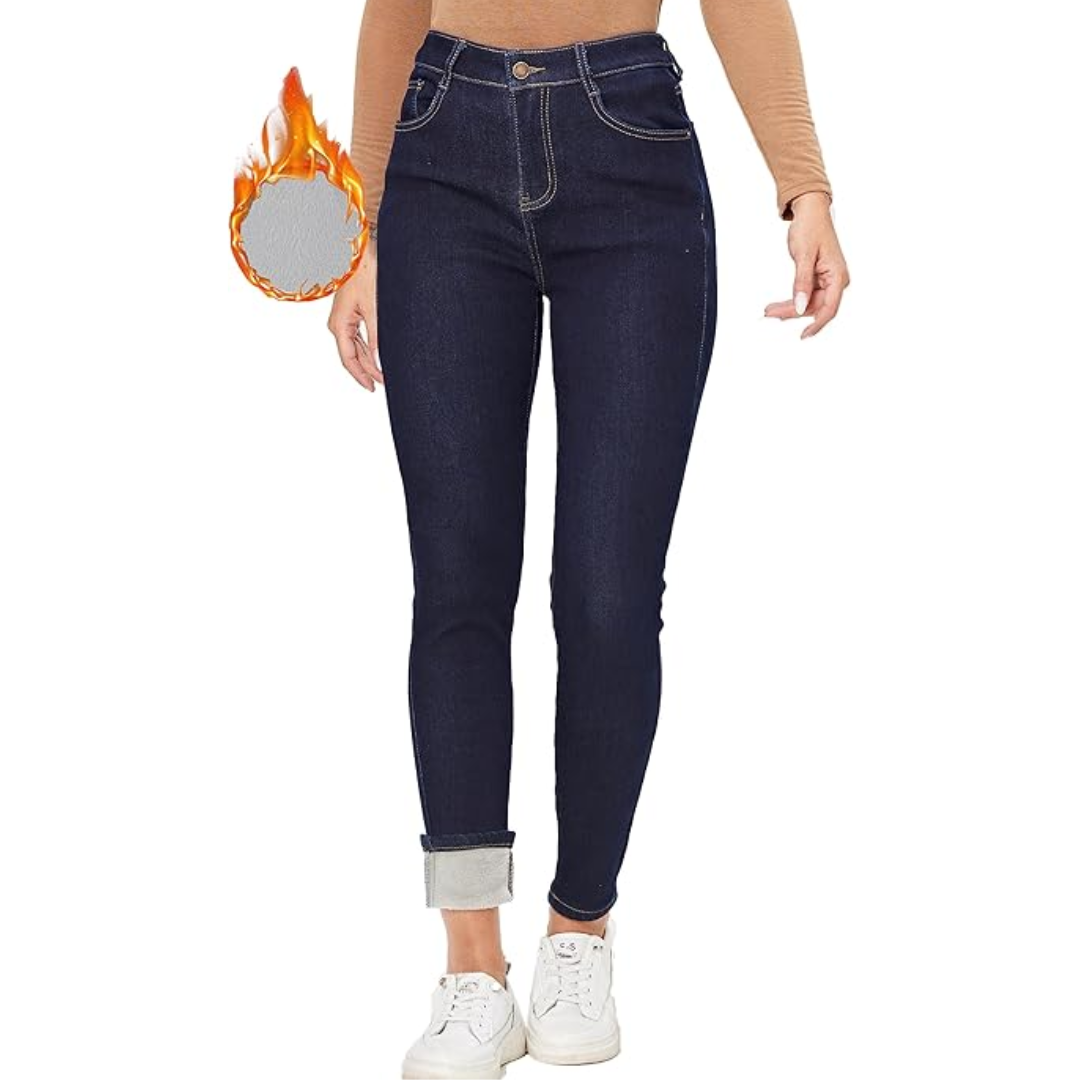 Fleece gevoerde jeans - Hoge taille - Winter - Skinny jeans - Damesjeans-Boetiek Moda