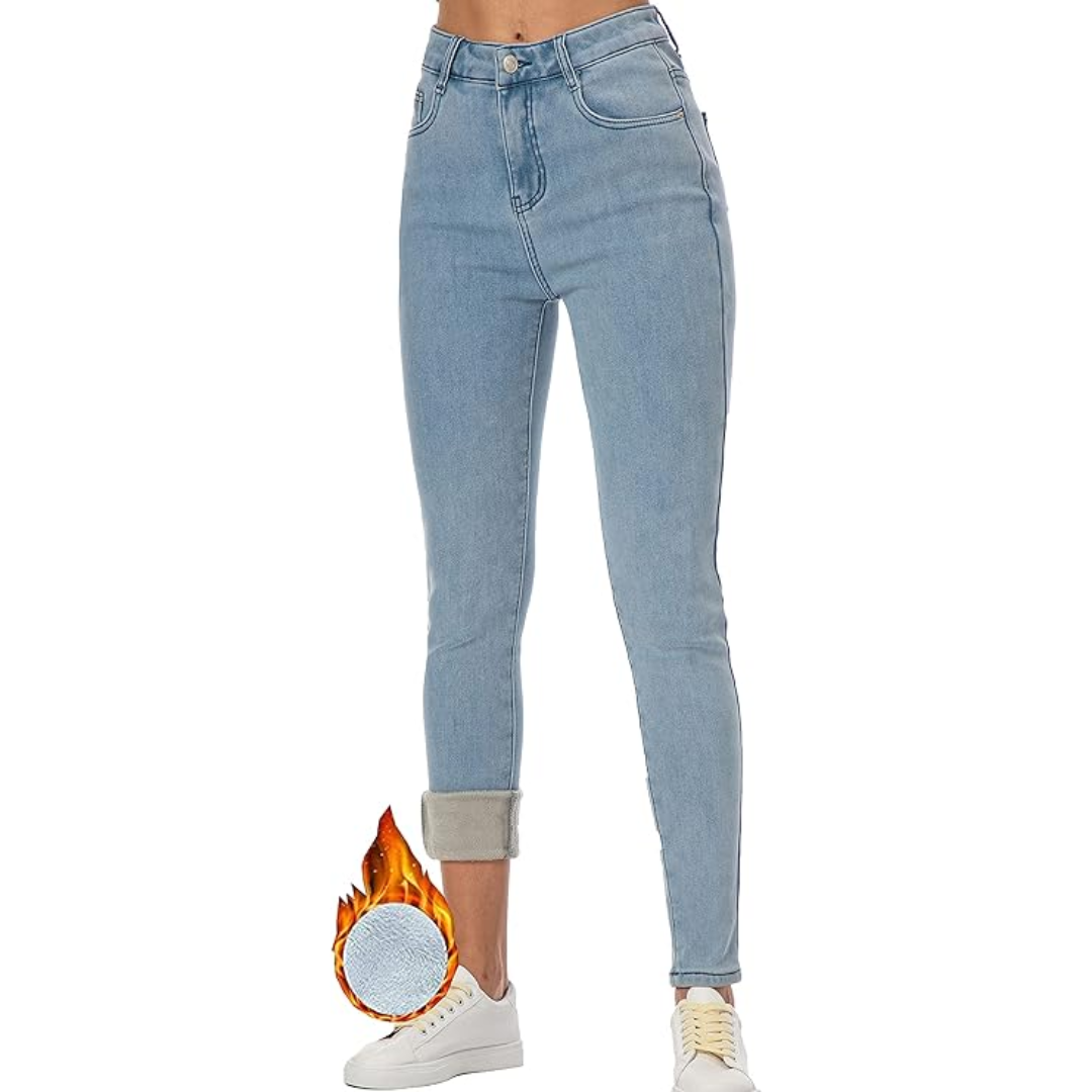 Fleece gevoerde jeans - Hoge taille - Winter - Skinny jeans - Damesjeans-Boetiek Moda
