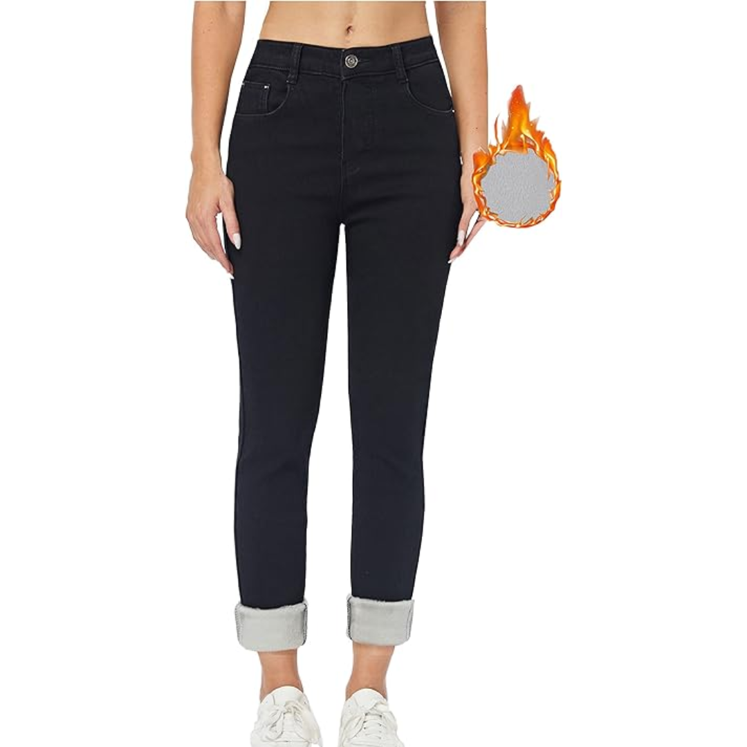 Fleece gevoerde jeans - Hoge taille - Winter - Skinny jeans - Damesjeans-Boetiek Moda