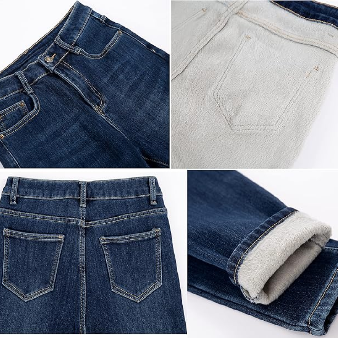 Fleece gevoerde jeans - Hoge taille - Winter - Skinny jeans - Damesjeans-Boetiek Moda