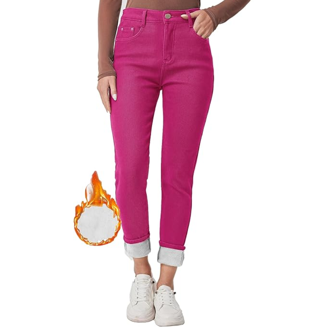 Fleece gevoerde jeans - Hoge taille - Winter - Skinny jeans - Damesjeans-Boetiek Moda