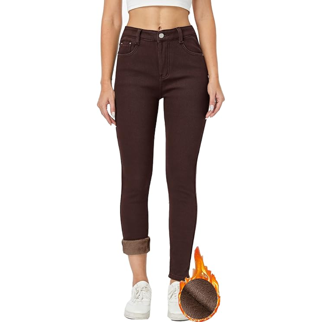 Fleece gevoerde jeans - Hoge taille - Winter - Skinny jeans - Damesjeans-Boetiek Moda
