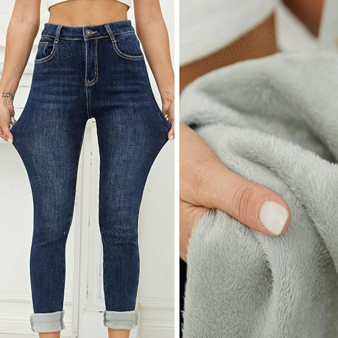 Fleece gevoerde jeans - Hoge taille - Winter - Skinny jeans - Damesjeans-Boetiek Moda
