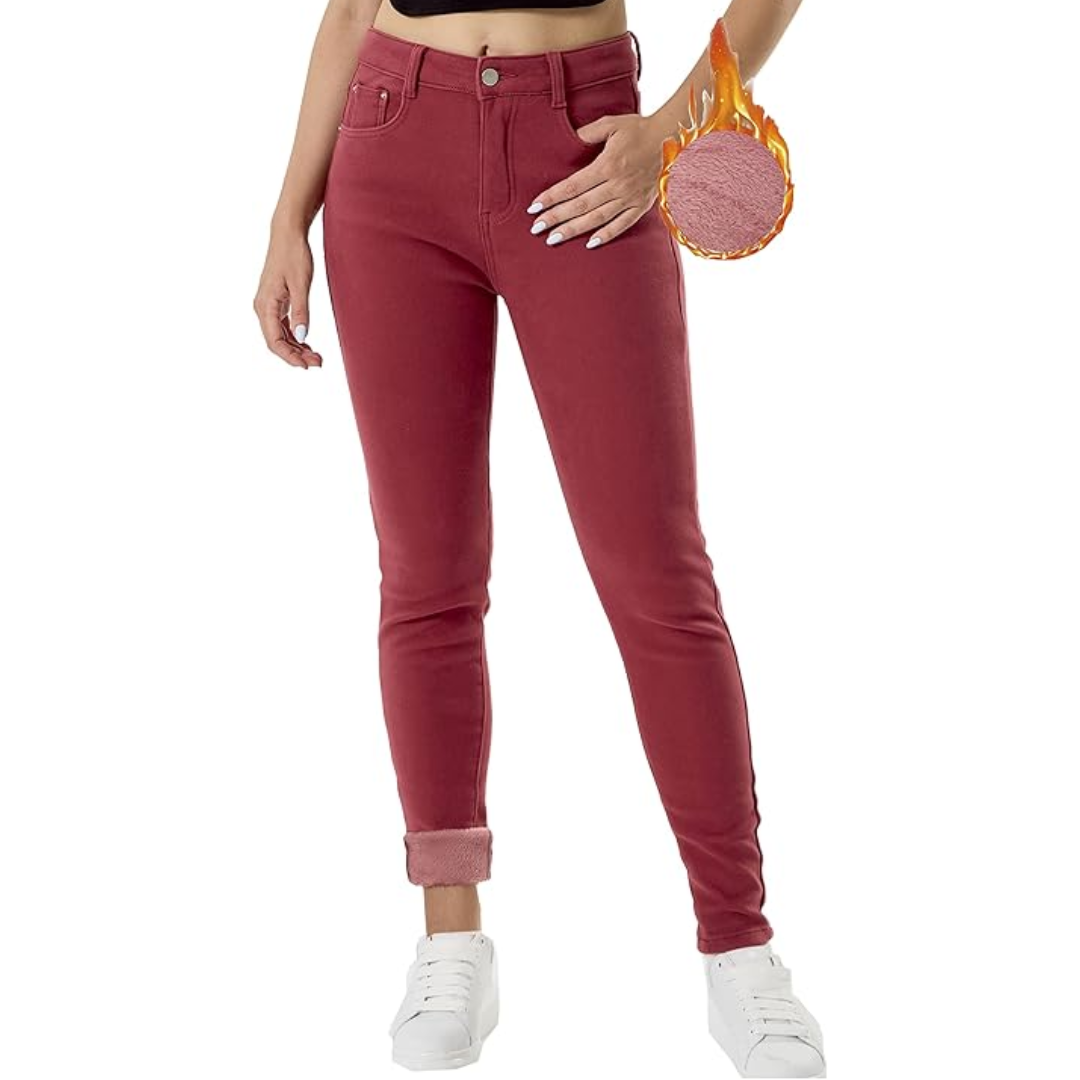 Fleece gevoerde jeans - Hoge taille - Winter - Skinny jeans - Damesjeans-Boetiek Moda