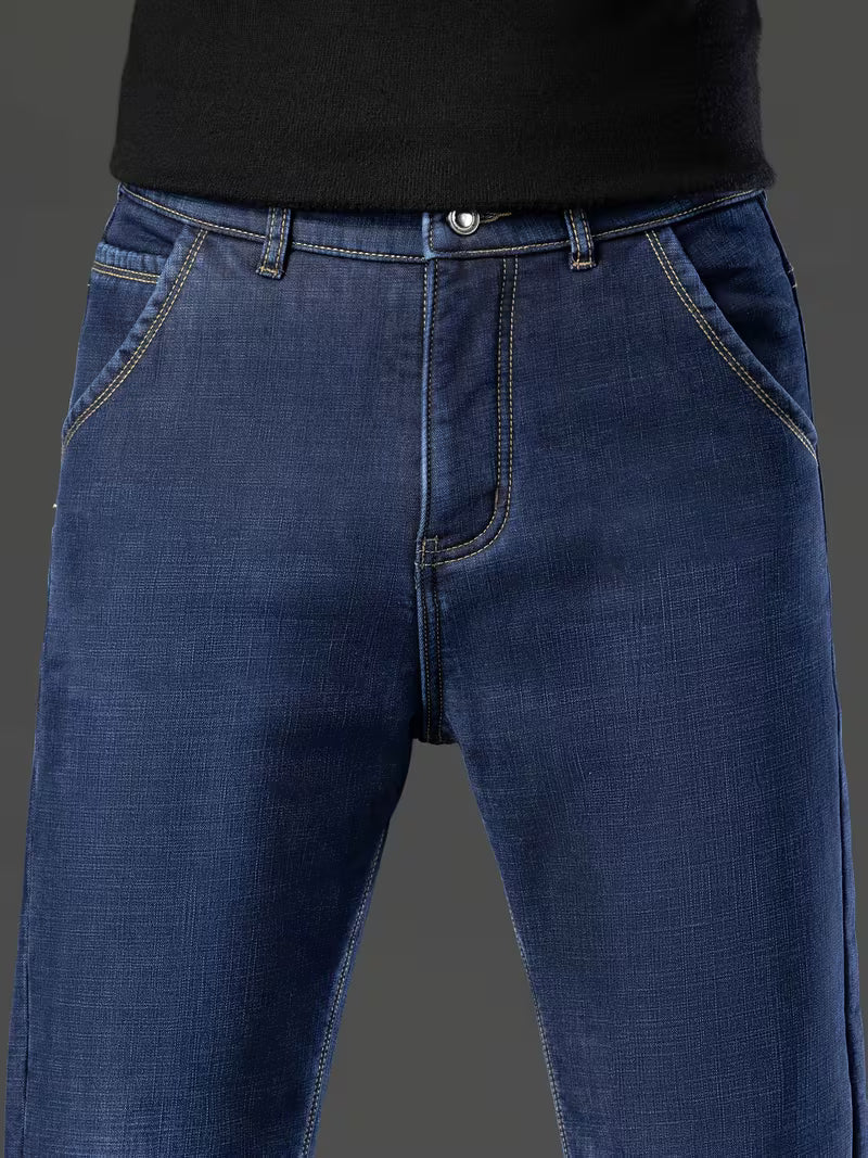Fleece gevoerde jeans - Stretch jeans met rechte pijpen voor heren-Boetiek Moda
