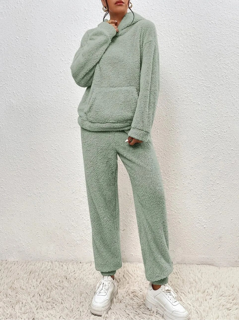 Fleece loungewear | Comfortabel | Teddyfleece | Hoodie en joggingbroek set | Loungewear voor dames-Boetiek Moda