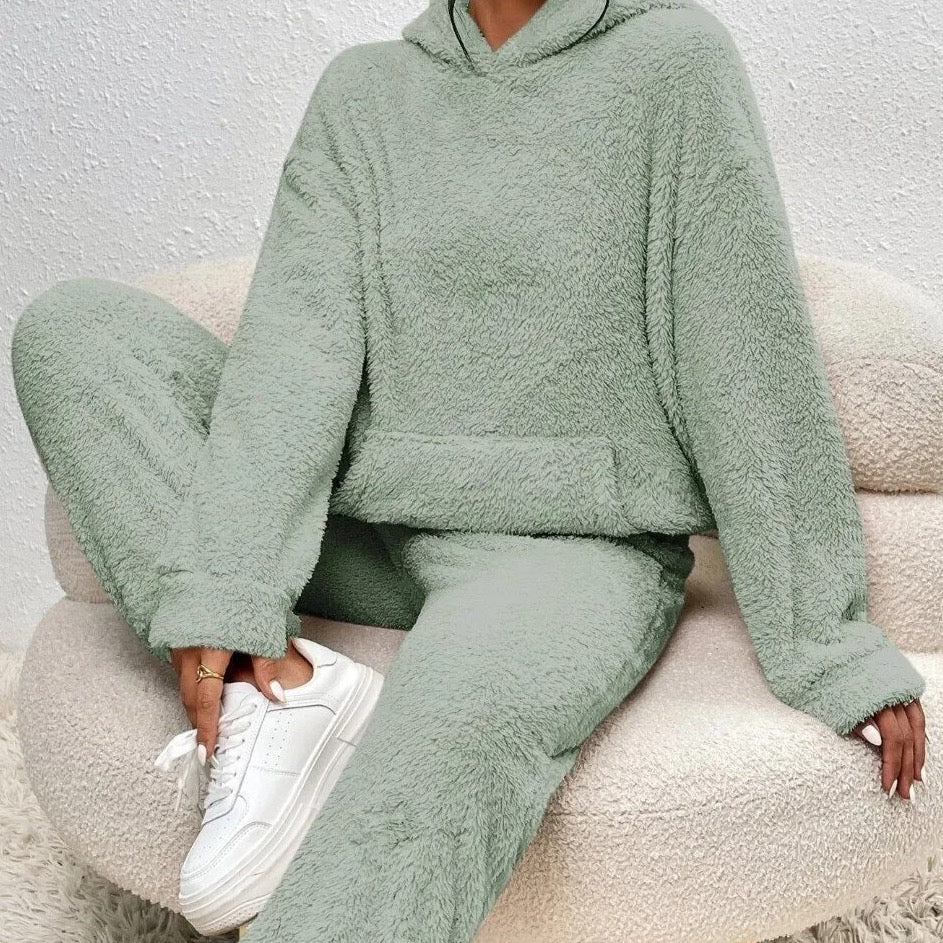 Fleece loungewear | Comfortabel | Teddyfleece | Hoodie en joggingbroek set | Loungewear voor dames-Boetiek Moda