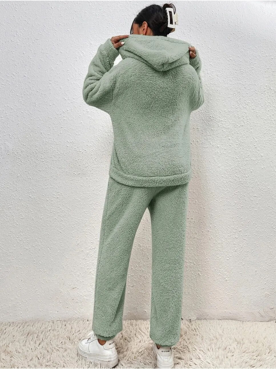 Fleece loungewear | Comfortabel | Teddyfleece | Hoodie en joggingbroek set | Loungewear voor dames-Boetiek Moda