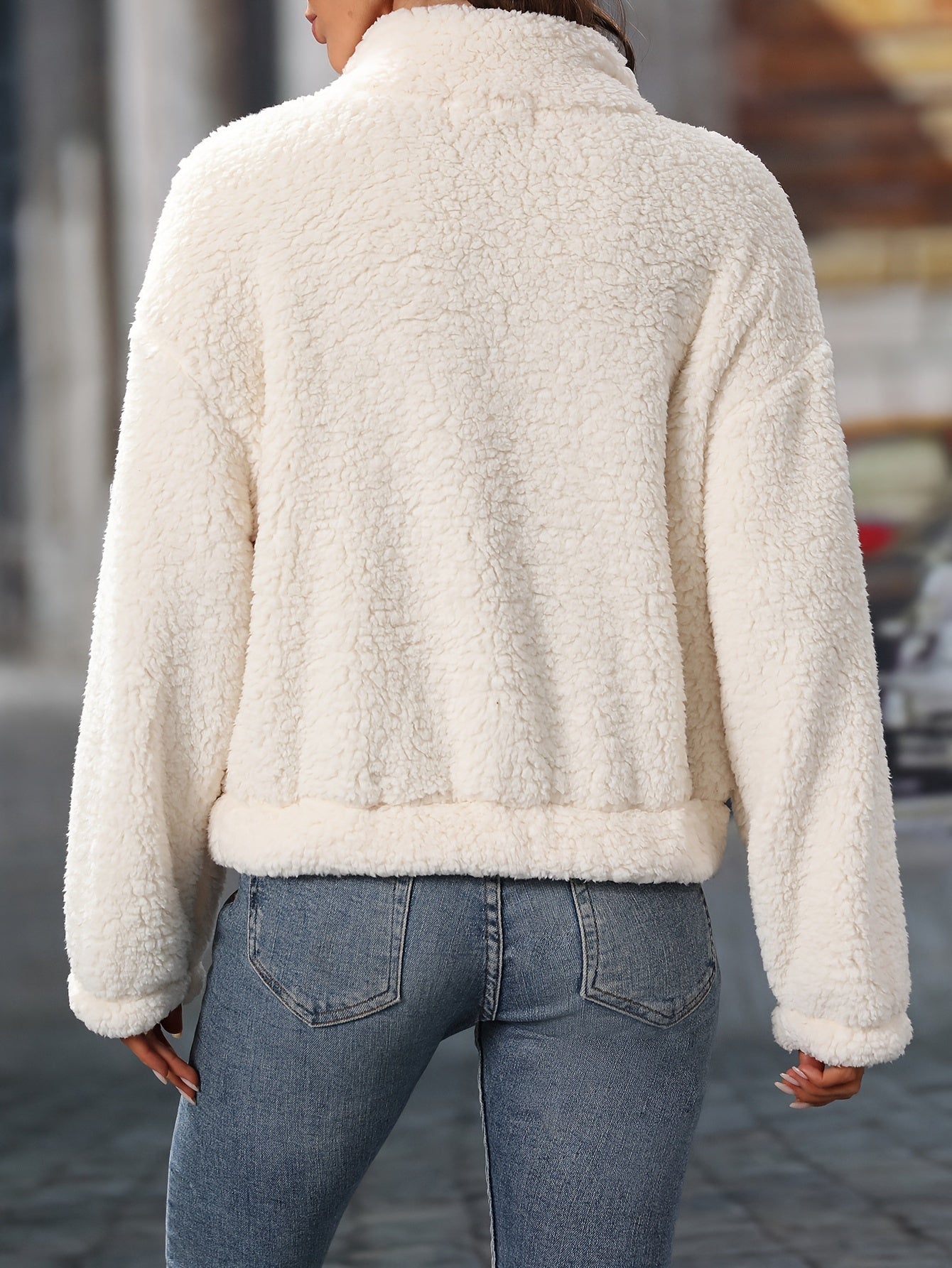 Fleece met halve rits - Warme Witte Damesfleece Trui-Boetiek Moda