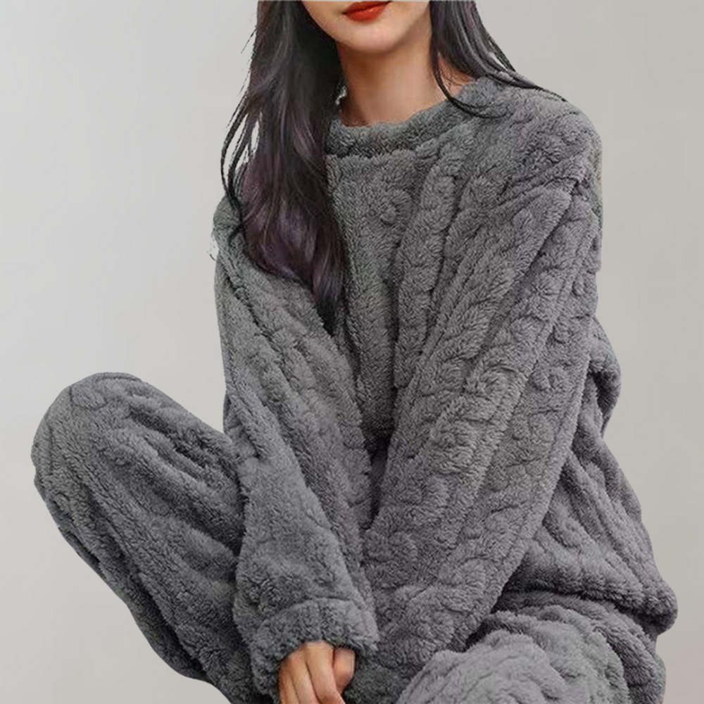 Fleece pyjama Set - Fluffy - Lange Mouw - Winter Pyjama - Dames Winter Pyjama-Boetiek Moda
