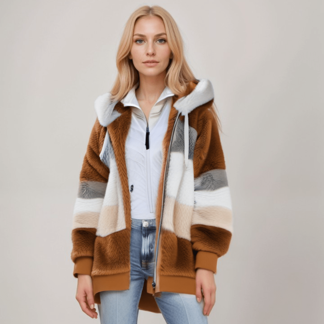 Fleecejack - Grote Zip-Up Hoodie met imitatiebont voor dames-Boetiek Moda