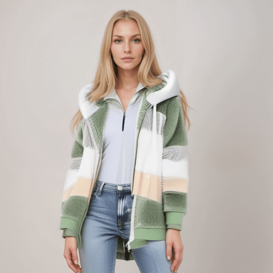 Fleecejack - Grote Zip-Up Hoodie met imitatiebont voor dames-Boetiek Moda