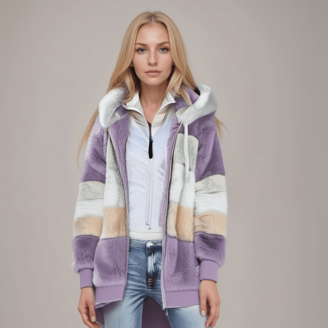Fleecejack - Grote Zip-Up Hoodie met imitatiebont voor dames-Boetiek Moda