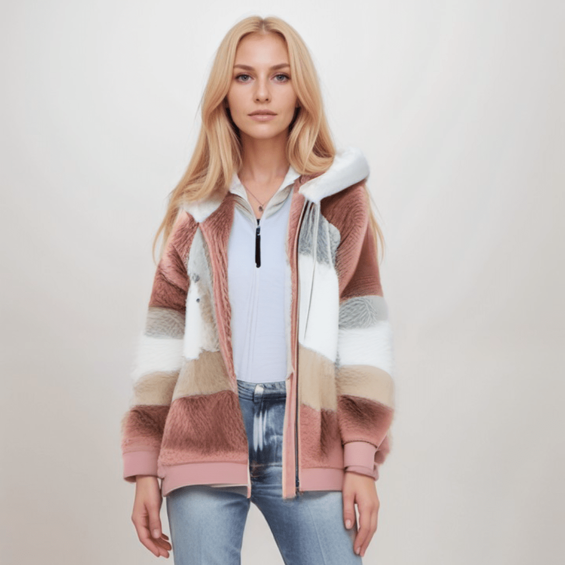 Fleecejack - Grote Zip-Up Hoodie met imitatiebont voor dames-Boetiek Moda