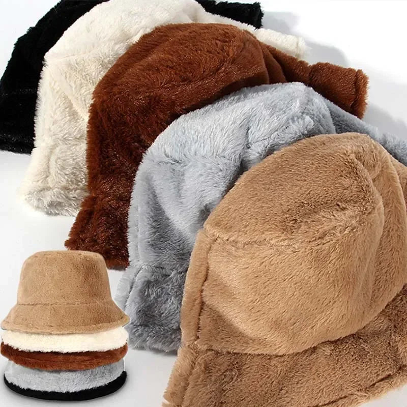 Fuzzy Bucket Hat - Vrouwen pluizige bontmuts voor de winter-Boetiek Moda