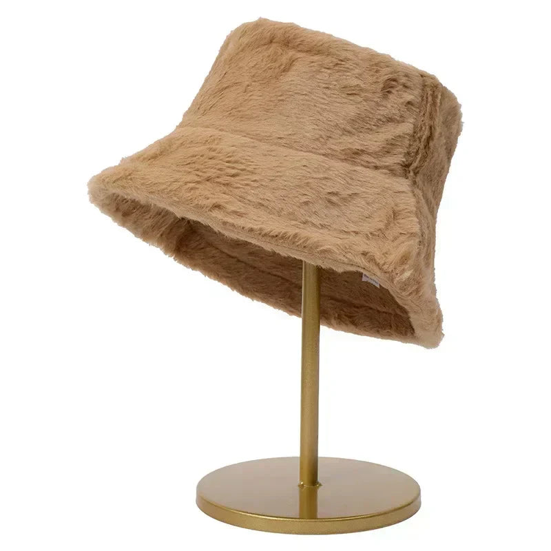 Fuzzy Bucket Hat - Vrouwen pluizige bontmuts voor de winter-Boetiek Moda