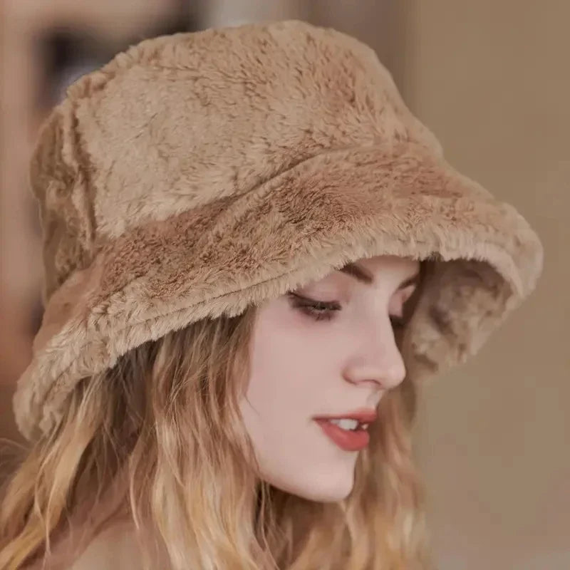 Fuzzy Bucket Hat - Vrouwen pluizige bontmuts voor de winter-Boetiek Moda