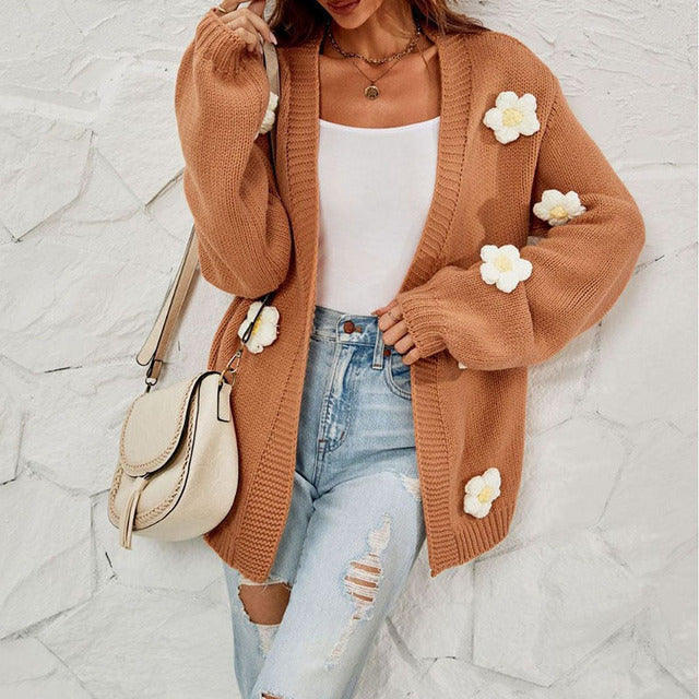 Gebloemd Vest - Oversized - Open Front - Gebreid Vest - Damesvest-Boetiek Moda