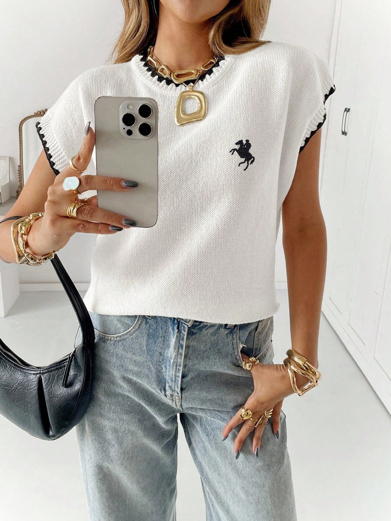 Gebreid T-shirt | Ronde hals | Losse pasvorm | Trui met korte mouwen | Dameskleding-Boetiek Moda