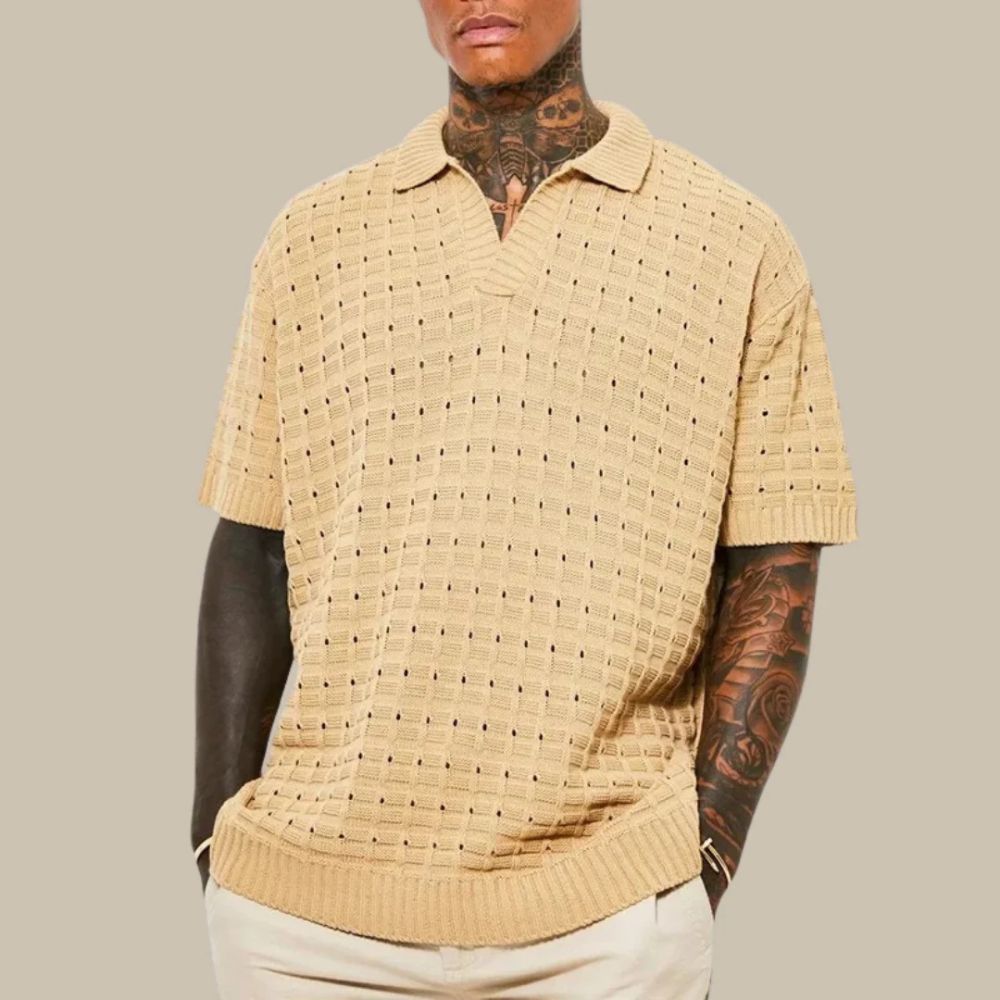 Gebreid poloshirt - Herenpolo met losse pasvorm en korte mouwen-Boetiek Moda