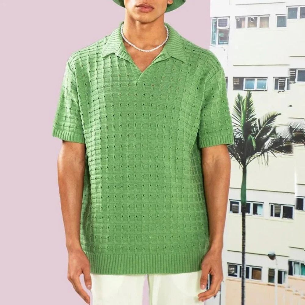 Gebreid poloshirt - Herenpolo met losse pasvorm en korte mouwen-Boetiek Moda
