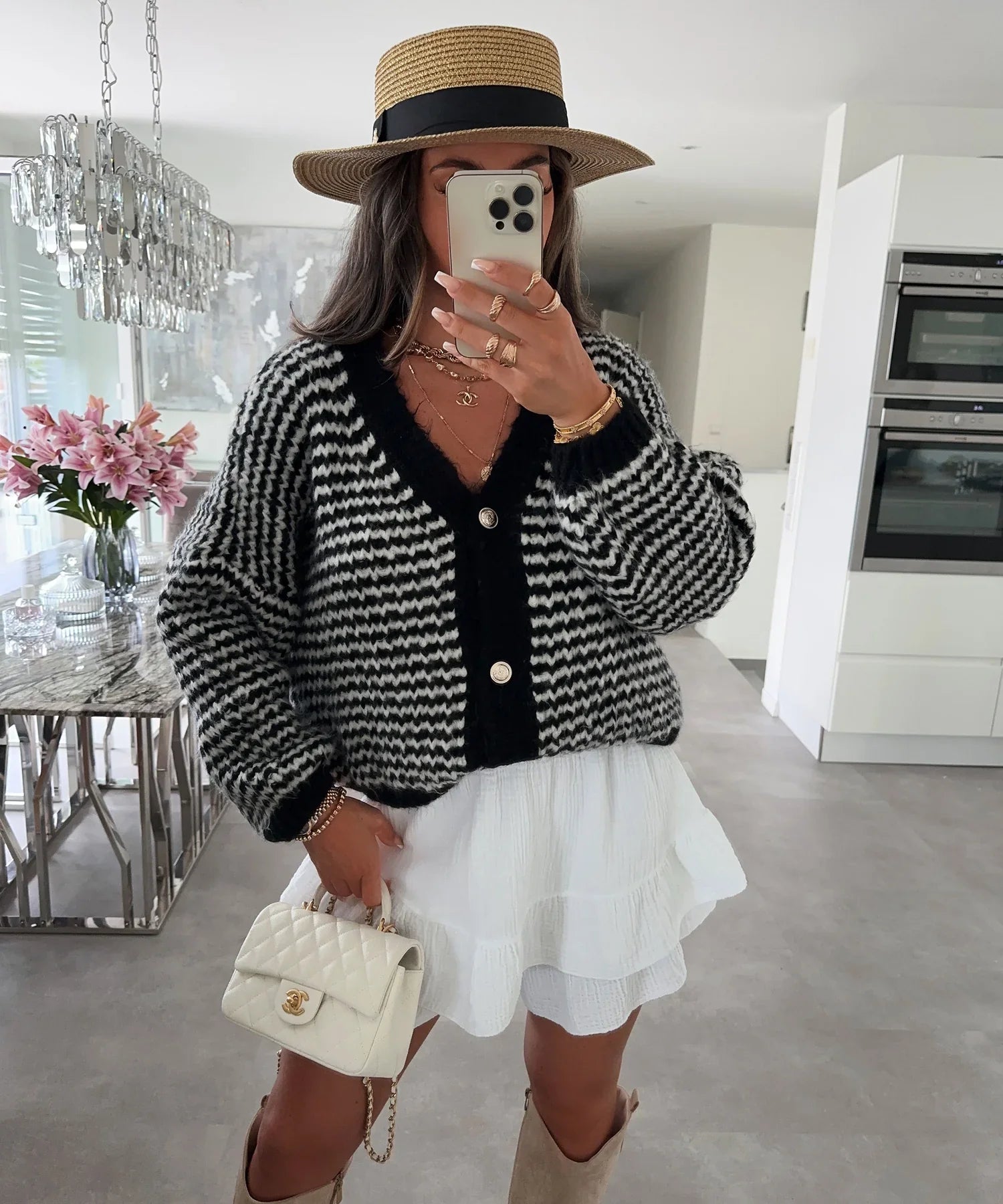 Gebreid vest - Dames Warm V-hals vest met knopen-Boetiek Moda