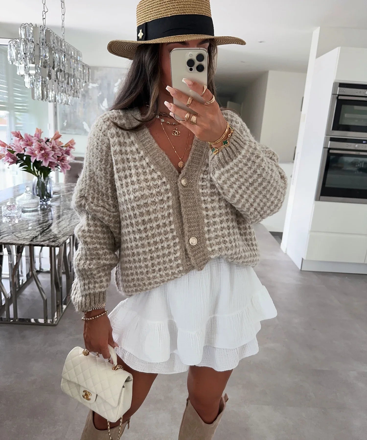 Gebreid vest - Dames Warm V-hals vest met knopen-Boetiek Moda