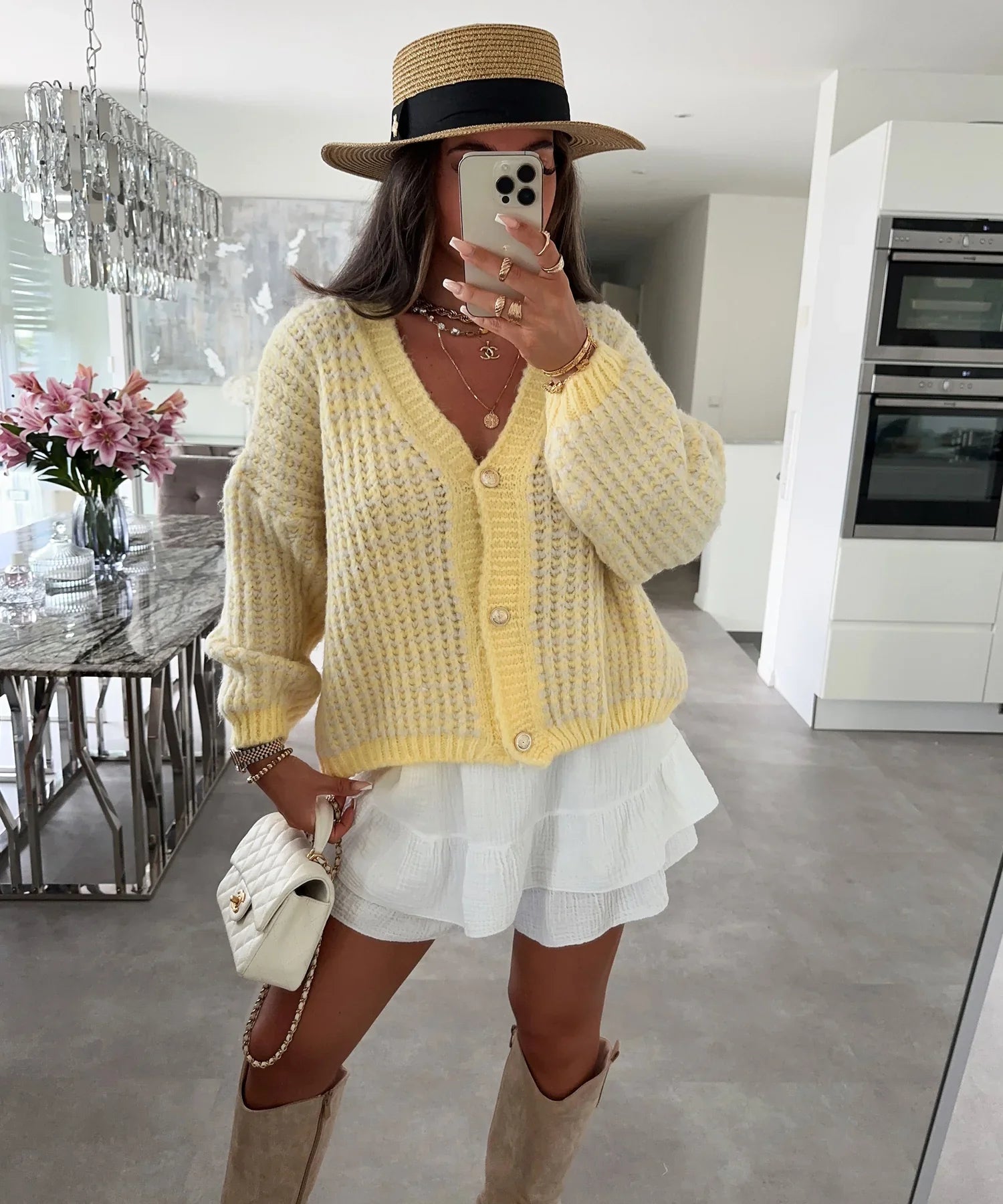 Gebreid vest - Dames Warm V-hals vest met knopen-Boetiek Moda