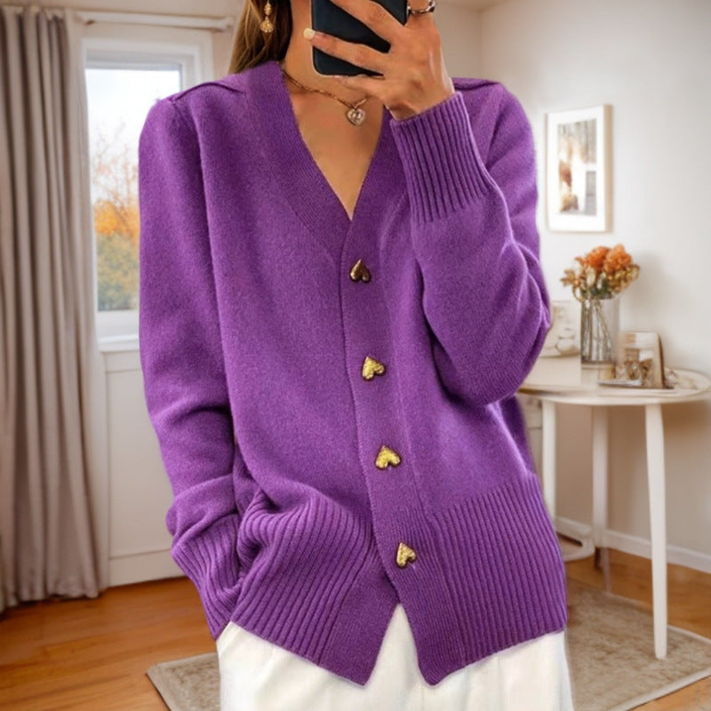 Gebreid vest - Damesvest met V-hals en Knoopsluiting-Boetiek Moda
