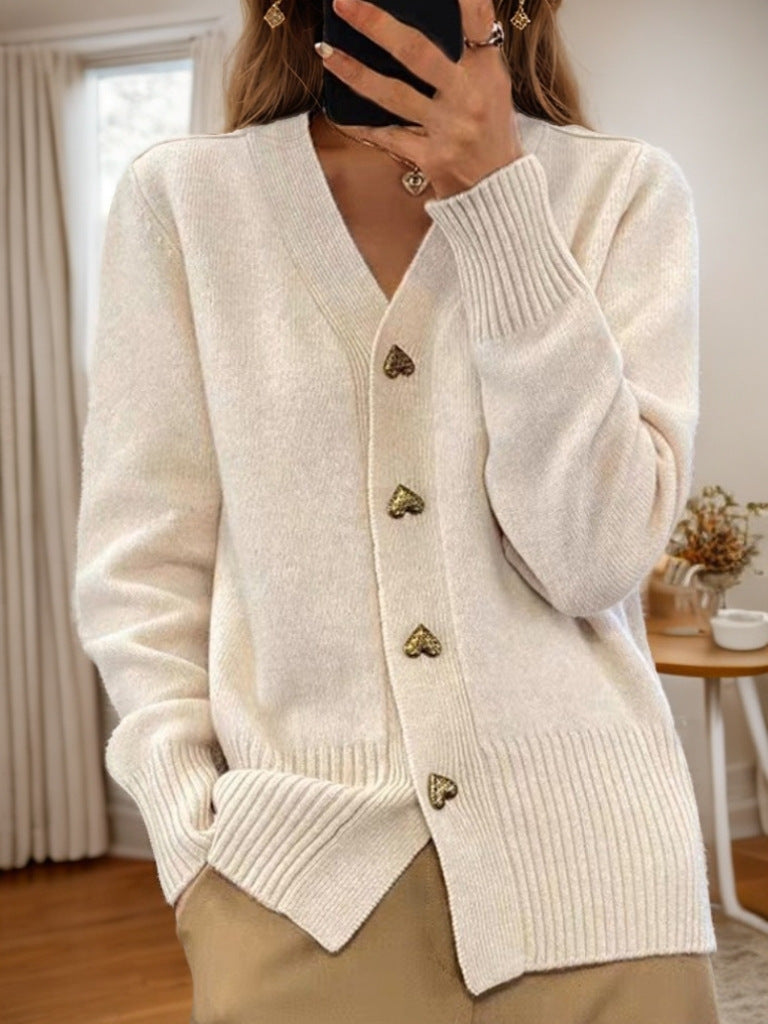Gebreid vest - Damesvest met V-hals en Knoopsluiting-Boetiek Moda
