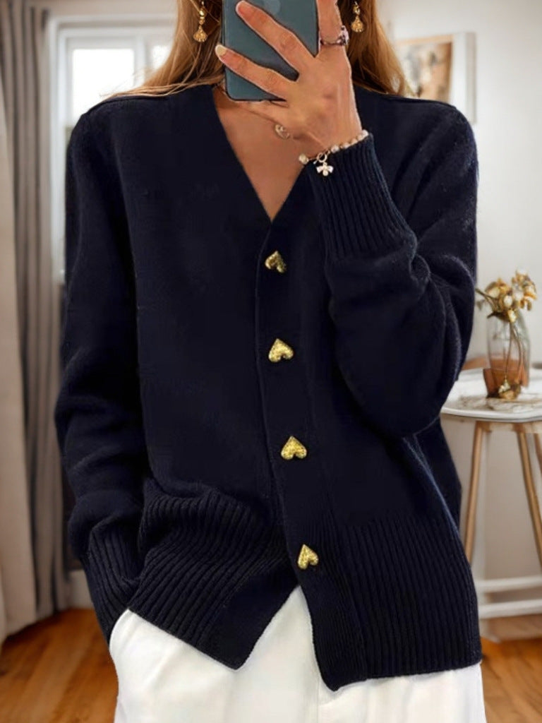 Gebreid vest - Damesvest met V-hals en Knoopsluiting-Boetiek Moda