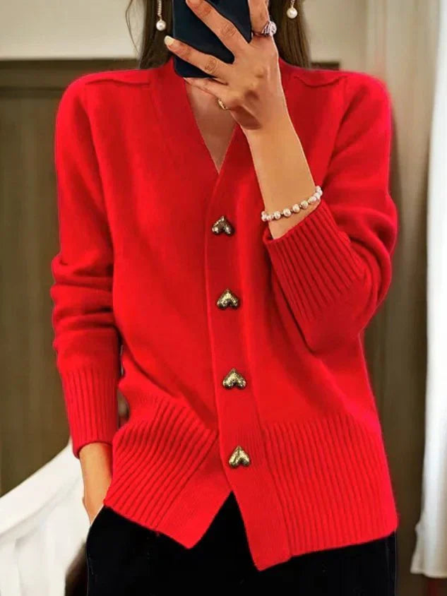 Gebreid vest - Damesvest met V-hals en Knoopsluiting-Boetiek Moda