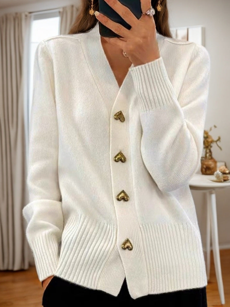 Gebreid vest - Damesvest met V-hals en Knoopsluiting-Boetiek Moda