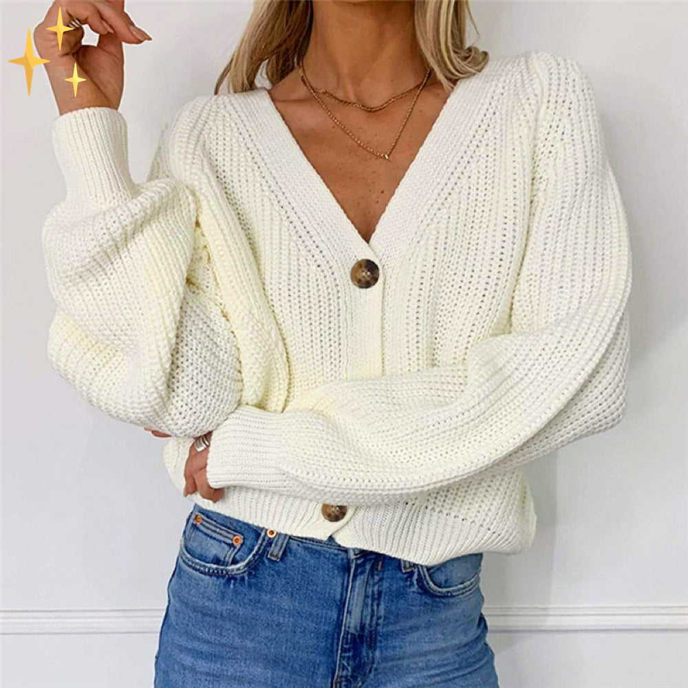 Gebreid vest - Damesvest met knoopsluiting oversized grof vest-Boetiek Moda