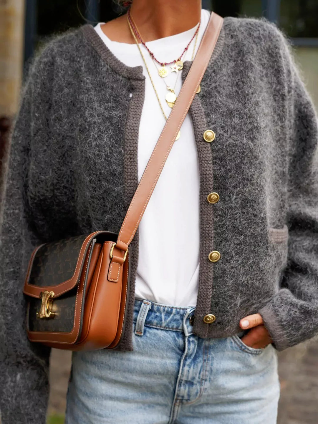 Gebreid vest | Grijs | Button-Up | Fluffy Vest | Vest voor dames-Boetiek Moda