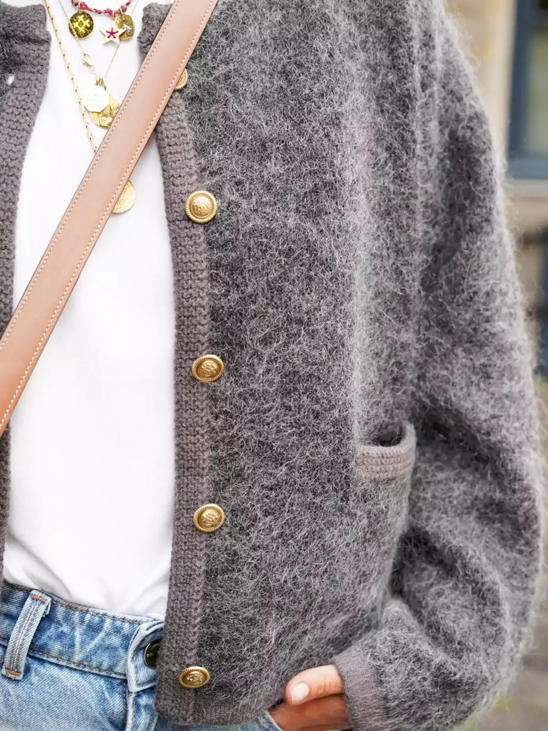 Gebreid vest | Grijs | Button-Up | Fluffy Vest | Vest voor dames-Boetiek Moda