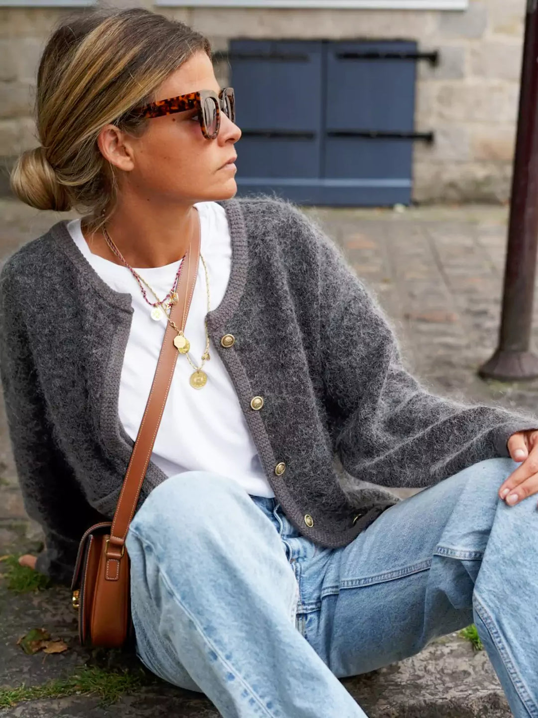 Gebreid vest | Grijs | Button-Up | Fluffy Vest | Vest voor dames-Boetiek Moda
