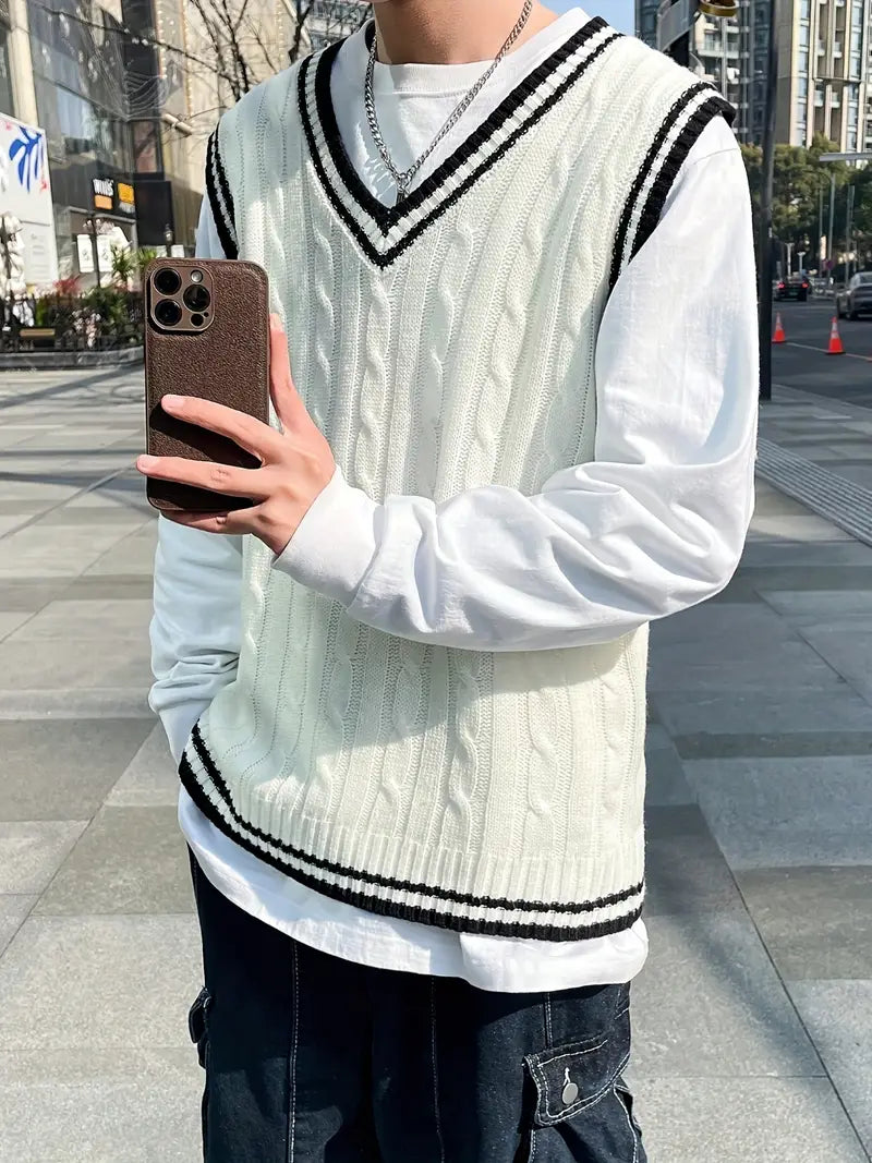 Gebreid vest | Kabelbreisel | Trui | Sweatervest | Herenvest-Boetiek Moda