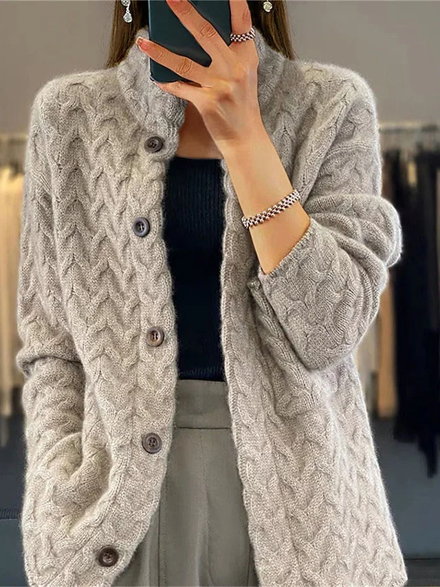 Gebreid vest - Lichtgewicht - Hoge Hals - Button-Up Vest - Dames Knitwear-Boetiek Moda
