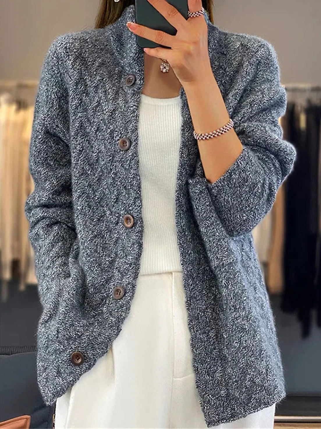 Gebreid vest - Lichtgewicht - Hoge Hals - Button-Up Vest - Dames Knitwear-Boetiek Moda