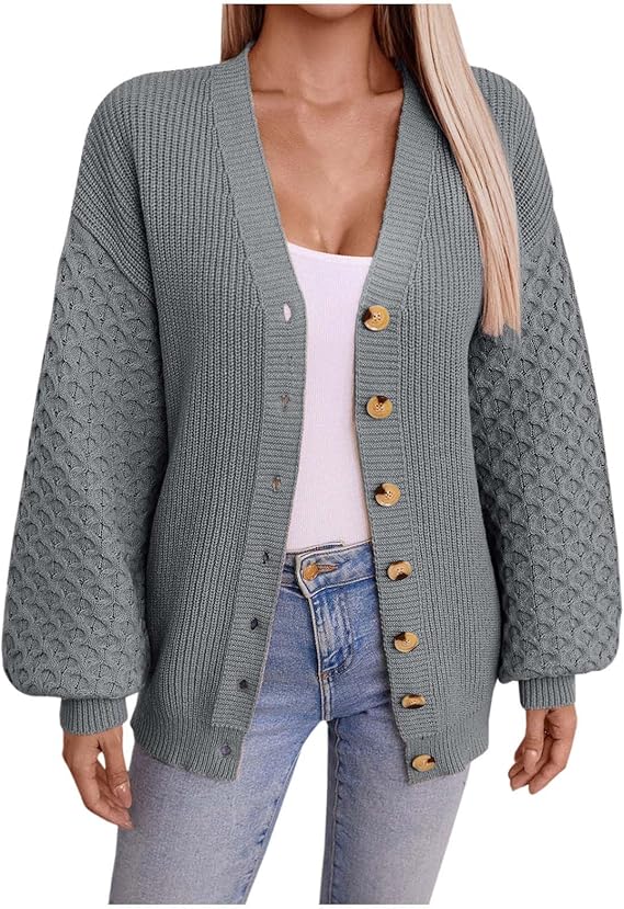 Gebreid vest - V-hals - Button-Up - Oversized vest - Damesbreigoed-Boetiek Moda