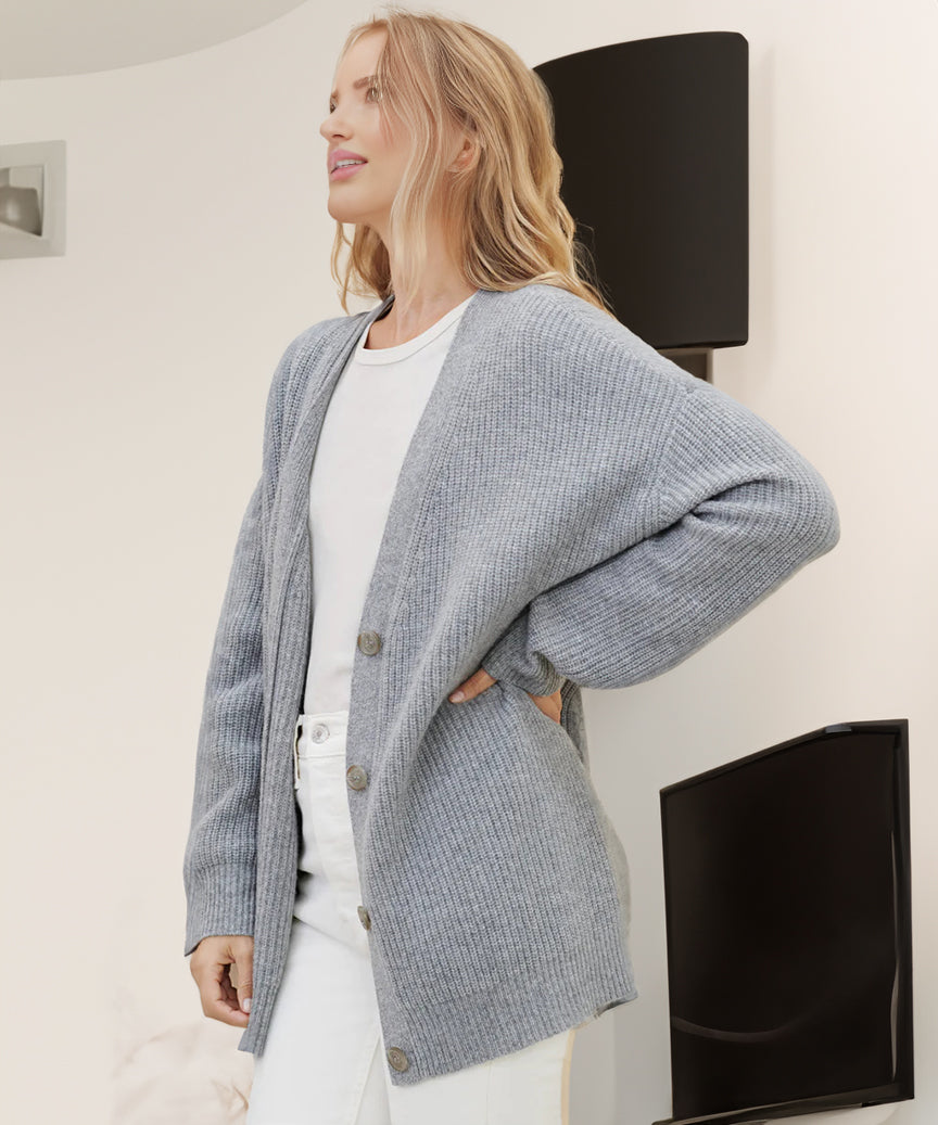 Gebreid vest met Knoopsluiting | V-hals | Oversized Vest | Gebreide Dameskleding-Boetiek Moda