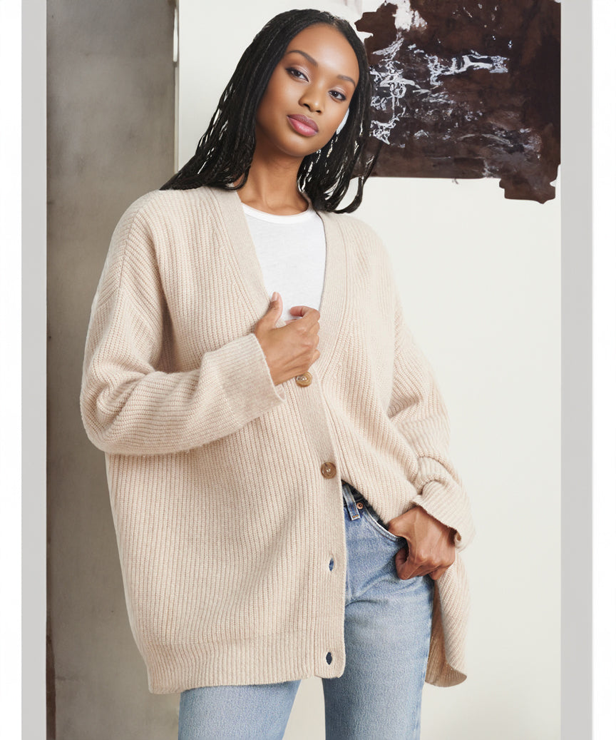 Gebreid vest met Knoopsluiting | V-hals | Oversized Vest | Gebreide Dameskleding-Boetiek Moda