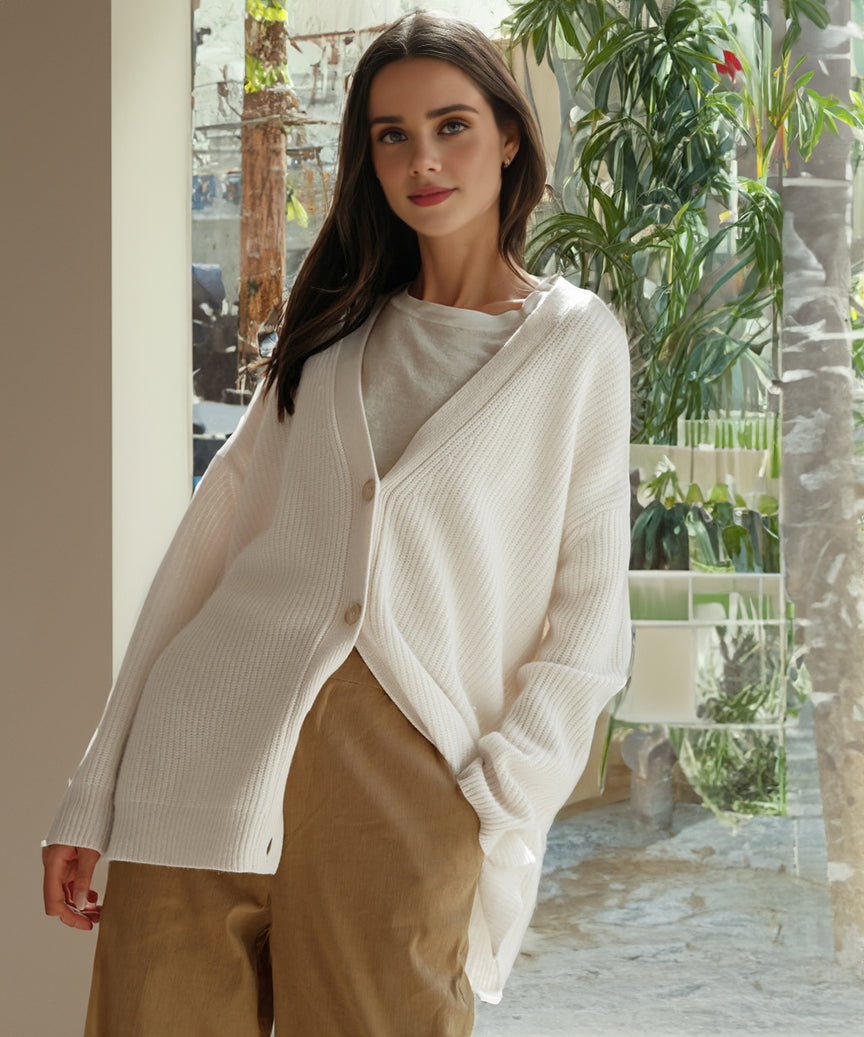 Gebreid vest met Knoopsluiting | V-hals | Oversized Vest | Gebreide Dameskleding-Boetiek Moda