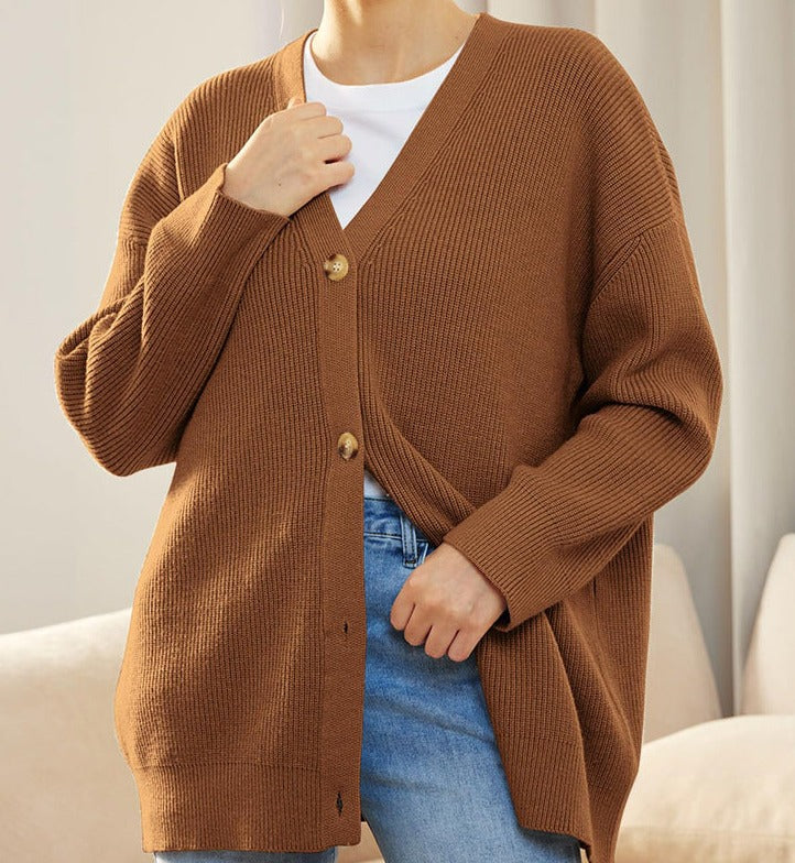 Gebreid vest met Knoopsluiting | V-hals | Oversized Vest | Gebreide Dameskleding-Boetiek Moda